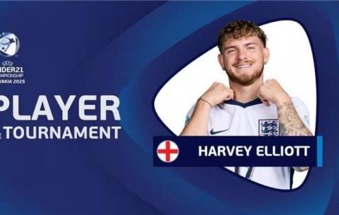 6场轰5球率队夺冠！利物浦中场埃利奥特当选本届欧青赛最佳球员