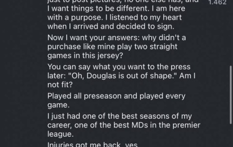 道格拉斯回应球迷：我曾是英超最佳中场之一，但在尤文枯坐替补席