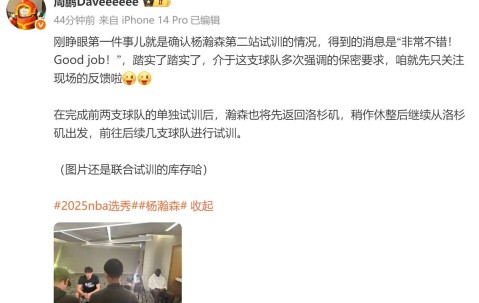 媒体人更新杨瀚森试训情况：得到的消息是“非常不错！”