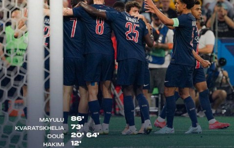 5比0！欧冠决赛大巴黎大胜国米，成就赛季四冠王