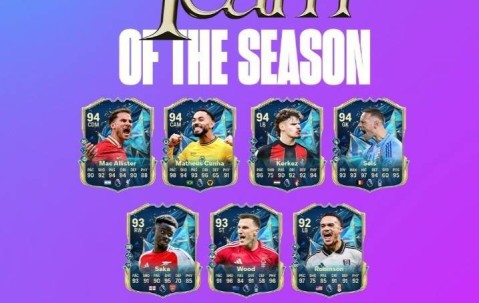 FC25英超赛季最佳阵：利物浦、阿森纳各5将入选，B费、三笘薫在列